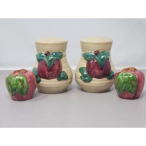 Vintage 3D Apples And Leaves Design Salt & Pepper Shakers Set Of 2 Small & Large
